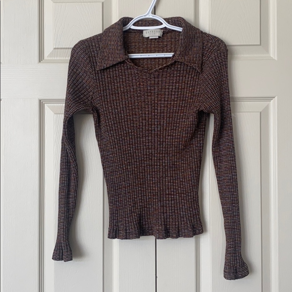 Vintage Express knit long sleeve top with collar